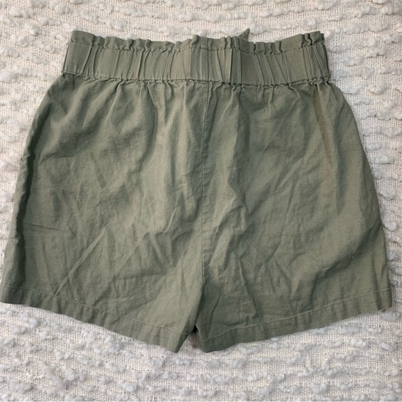 PAPER BAG HIGH WAIST OLIVE GREEN SHORTS BELT WOMENS XL RELAXED COTTAGE LINEN - Picture 8 of 12